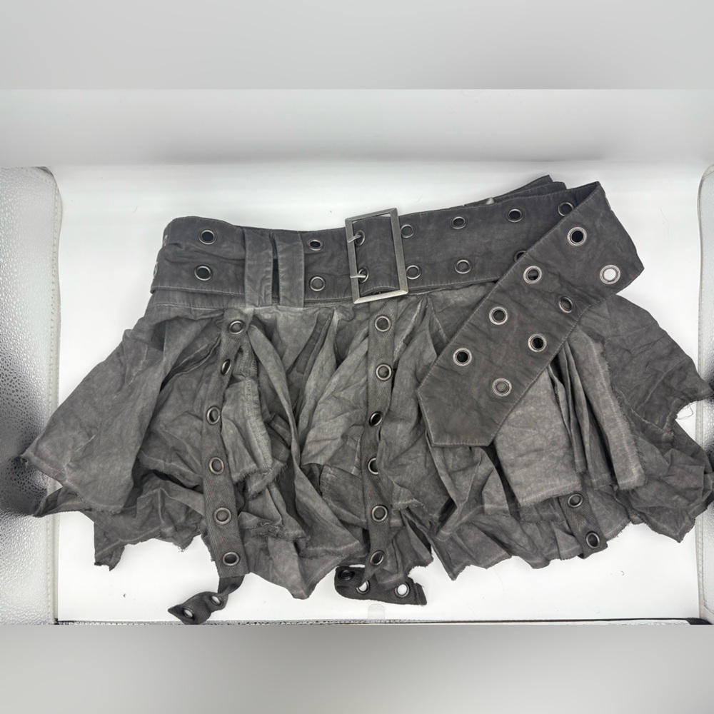Gray Belted Skirt with Grommet Details- Like New
